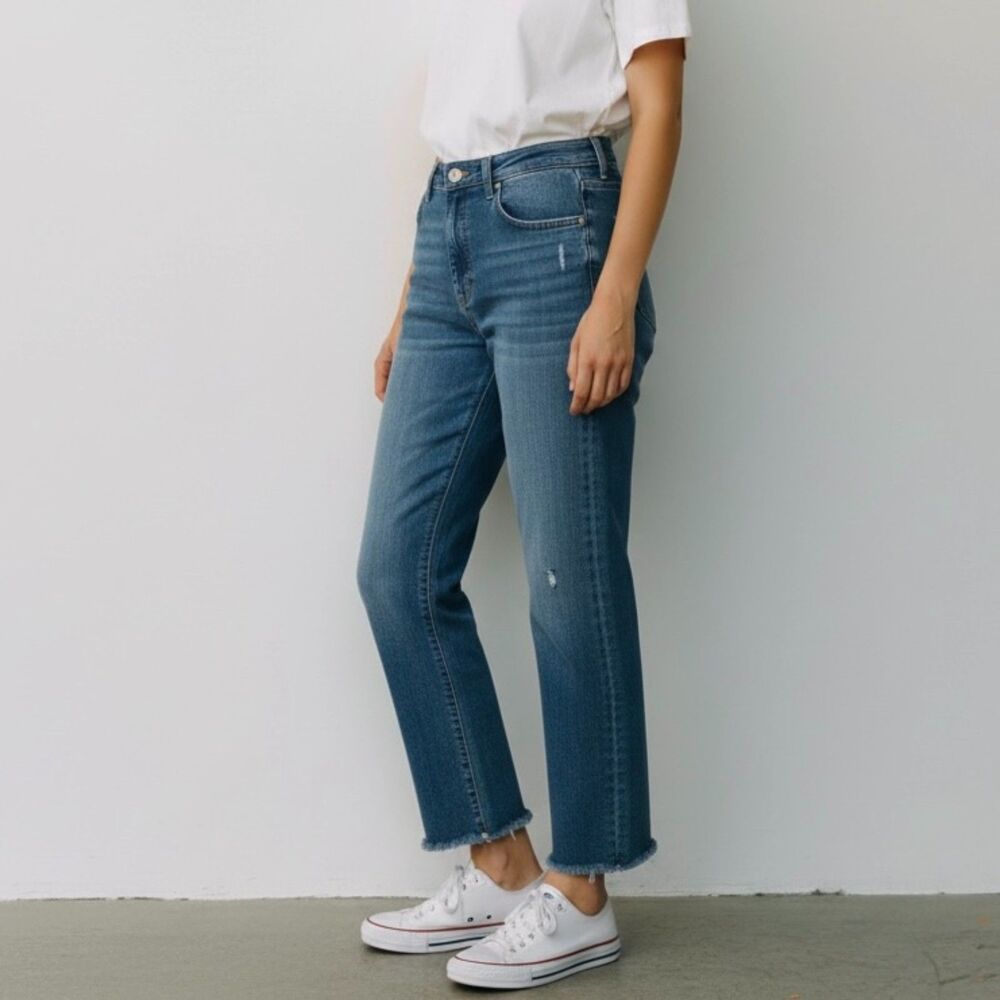 KUT from the Kloth Rachael FAB AB Mom High Rise Jeans Size 14 Raw Hem Stretch